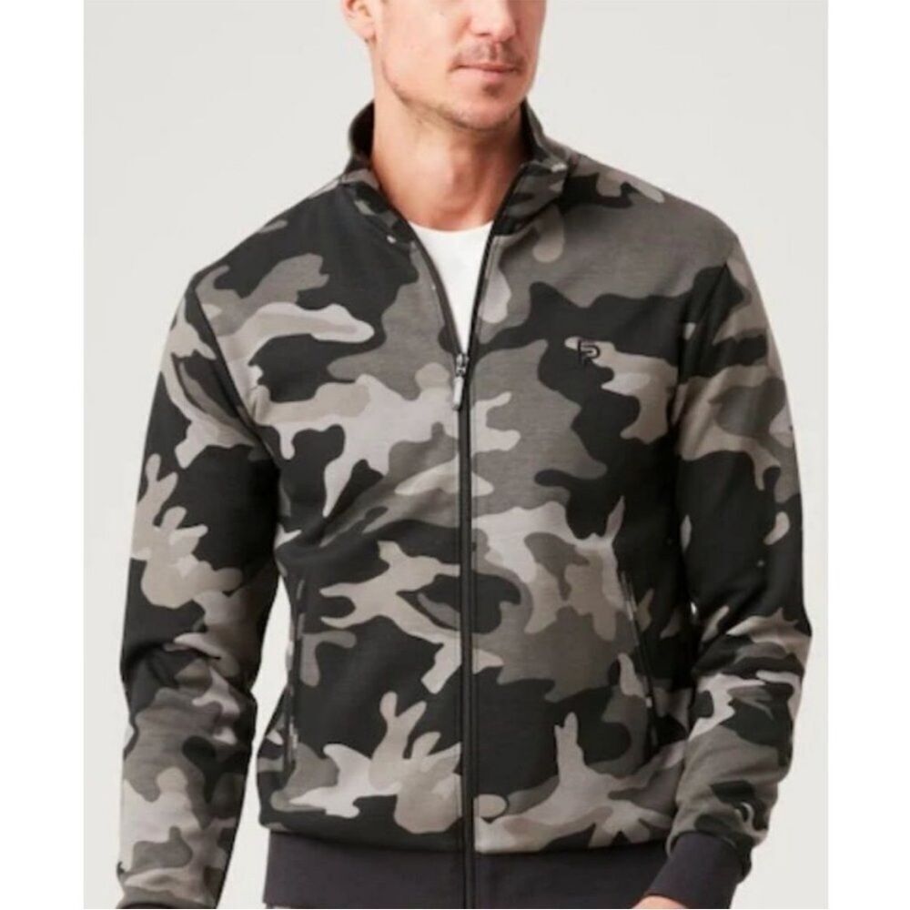 NWT Flint Park Men’s Court Tennis Zip-Up Jacket in Black & Gray Camo Size XL